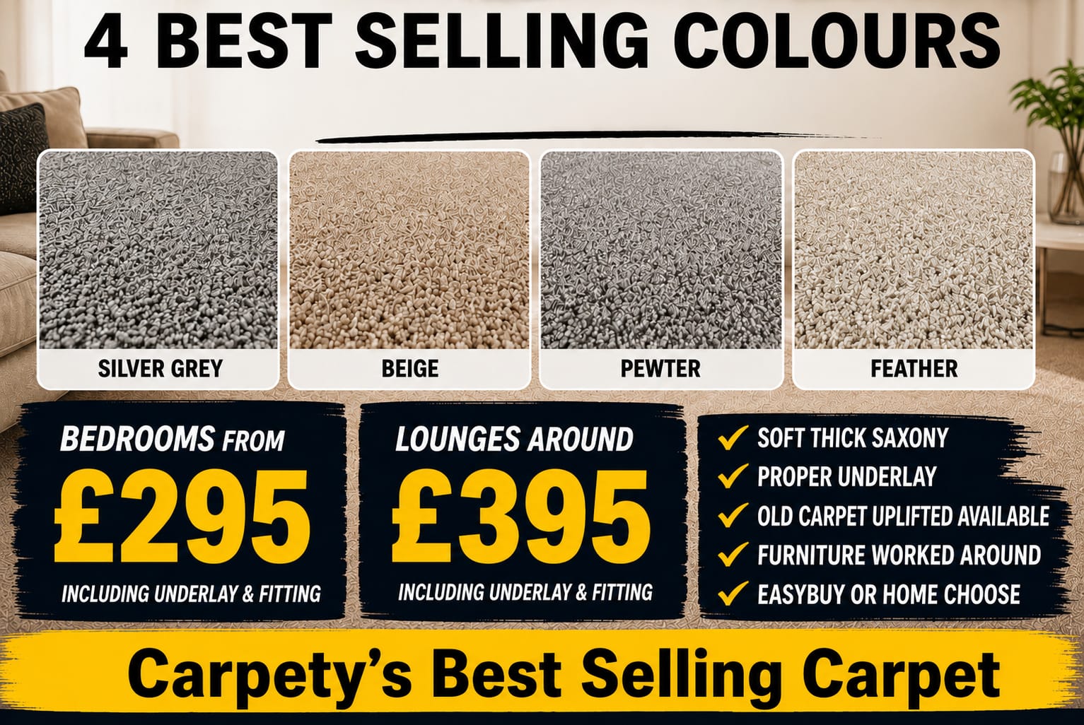 Carpety's four best selling carpet colours